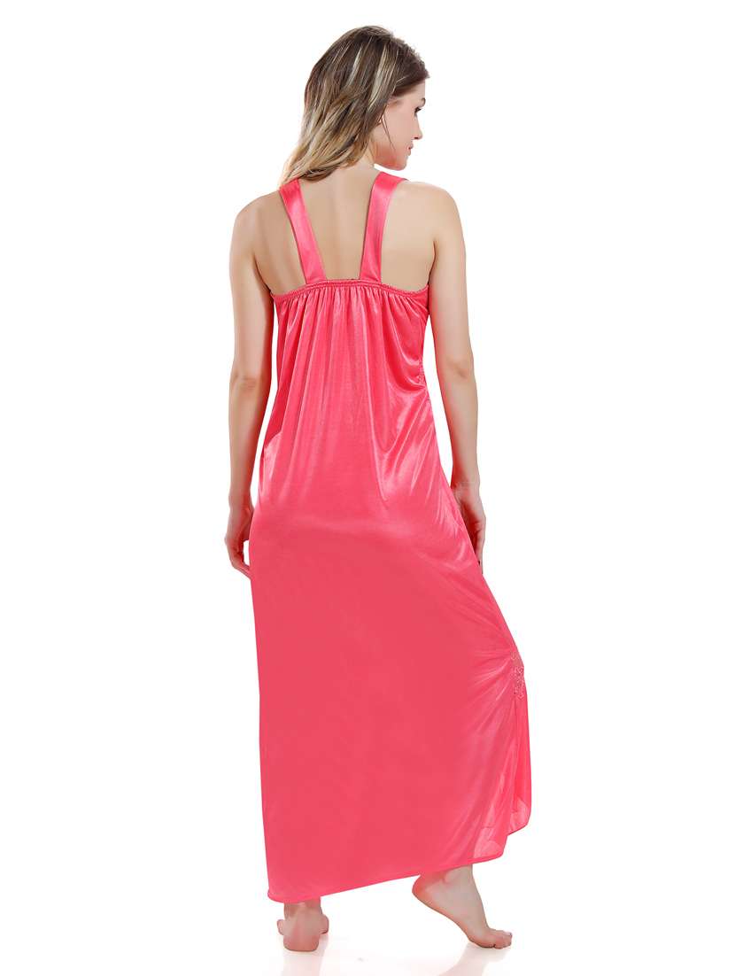 pink solid sleepwear robe with nighty set - 18801295 - Standard Image - 5