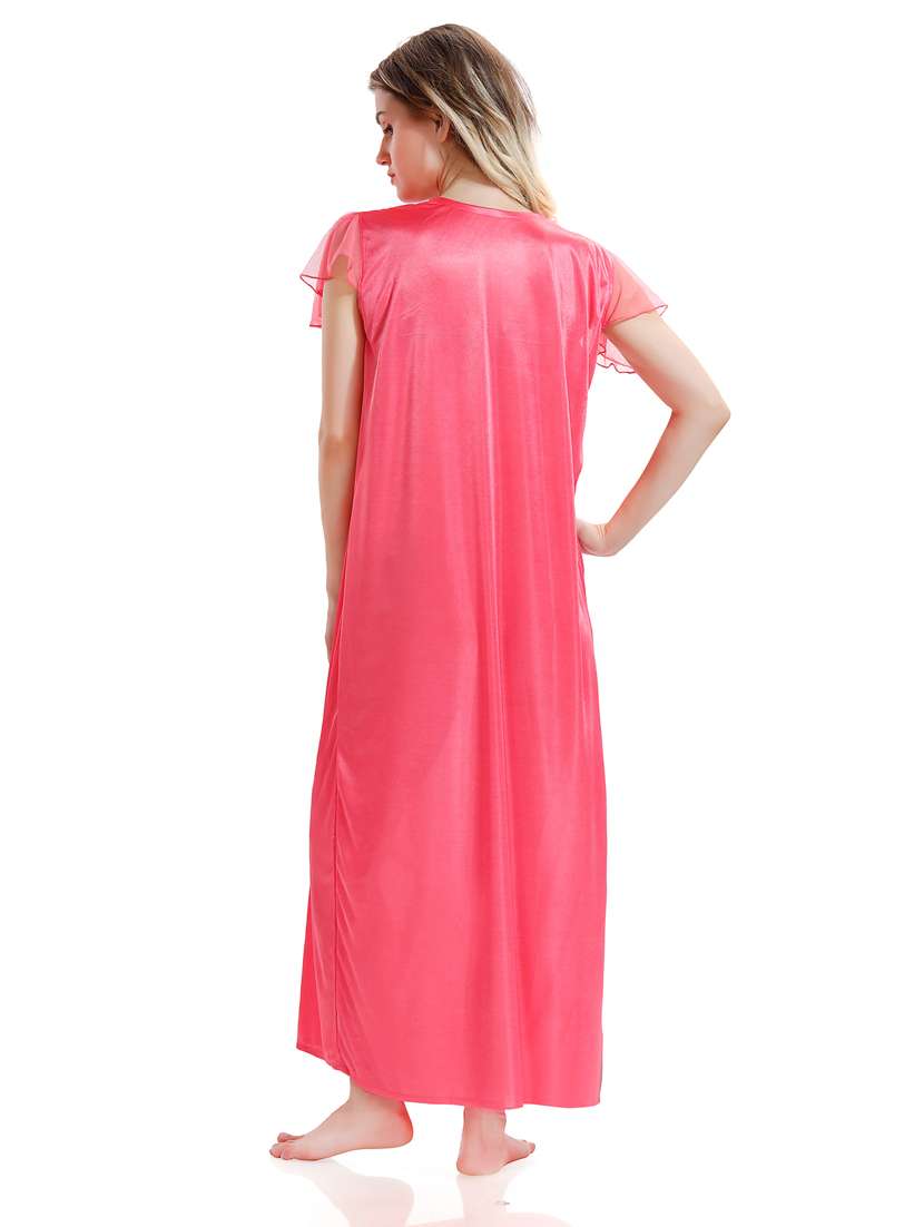 pink solid sleepwear robe with nighty set - 18801296 - Standard Image - 3