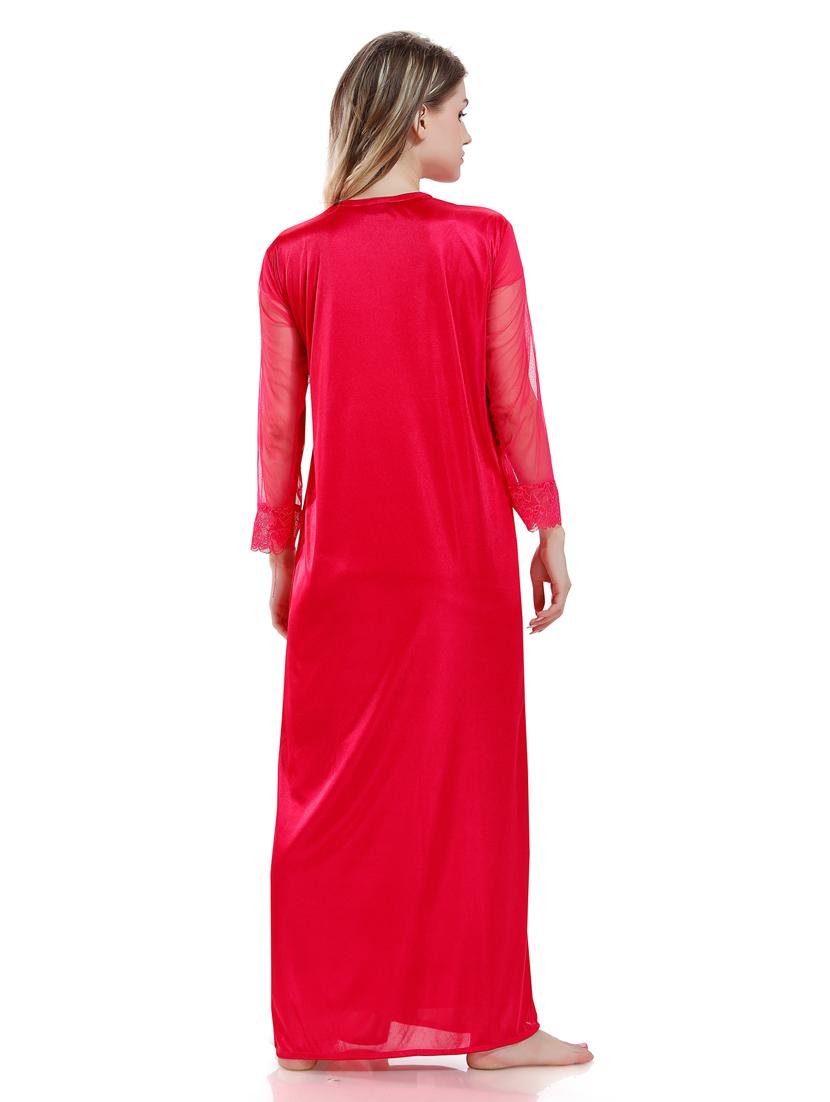 pink solid sleepwear robe with nighty set - 18801297 - Standard Image - 3