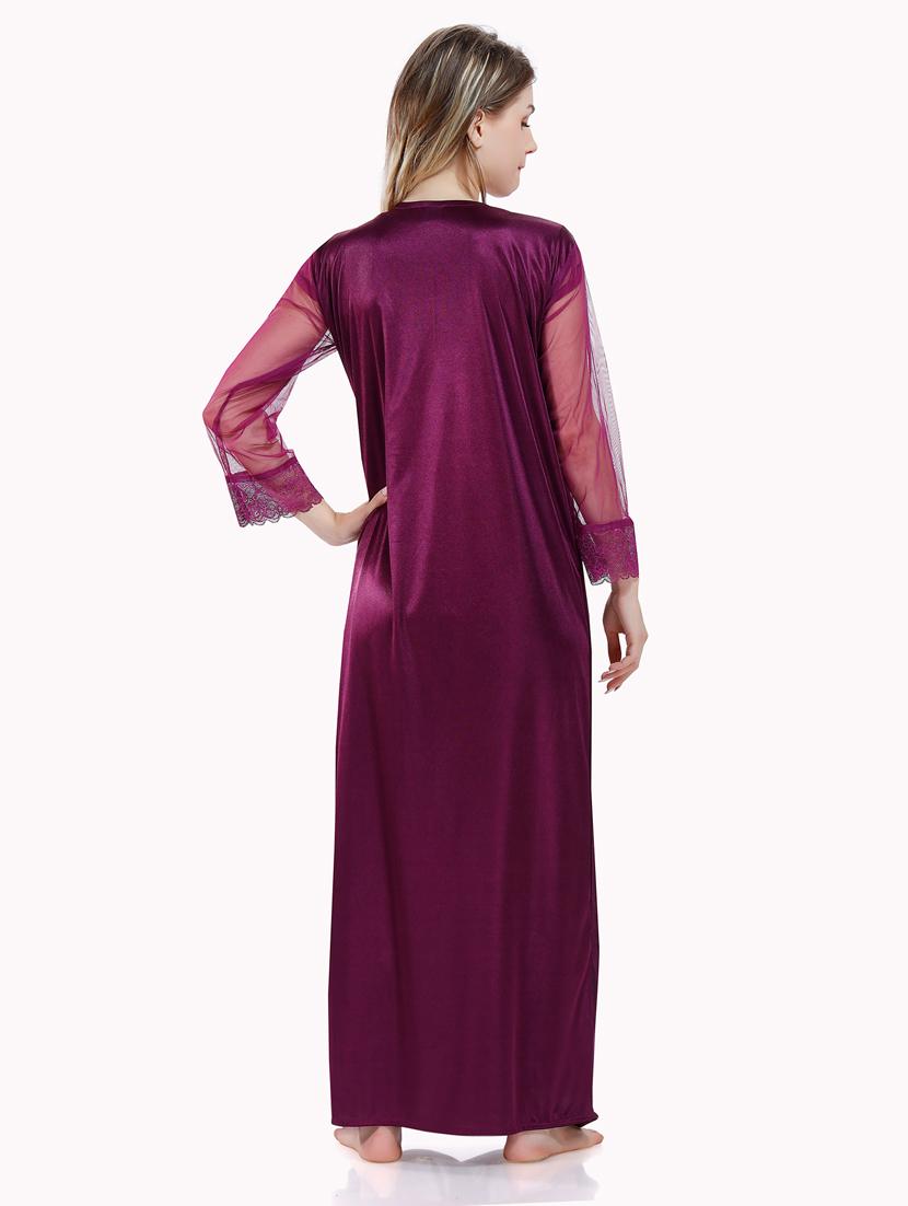 purple solid sleepwear robe with nighty set - 18801299 - Standard Image - 3