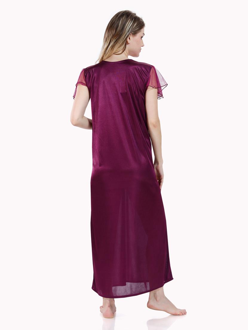 purple solid sleepwear robe with nighty set - 18801299 - Standard Image - 5