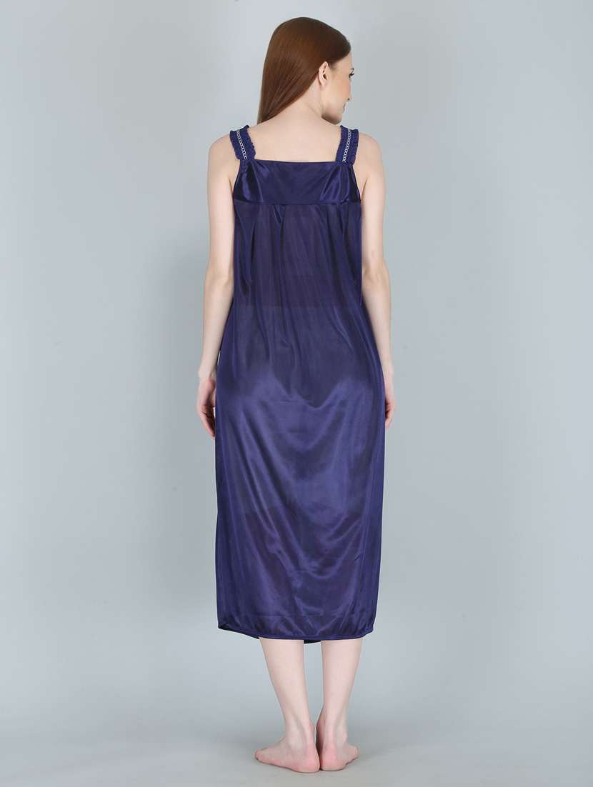 navy blue solid sleepwear robe with nighty set - 18801313 - Standard Image - 5
