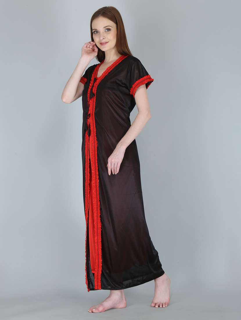 solid sleepwear robe with nighty set  - 18801315 -  Standard Image - 3