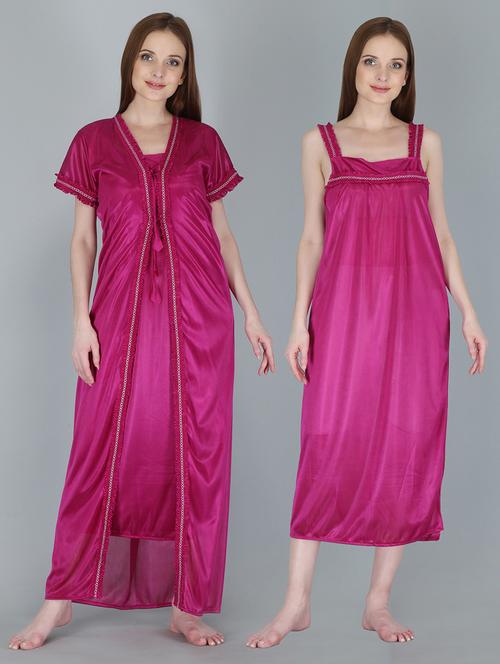 magenta solid sleepwear robe with nighty set  - 18801318 -  Standard Image - 0