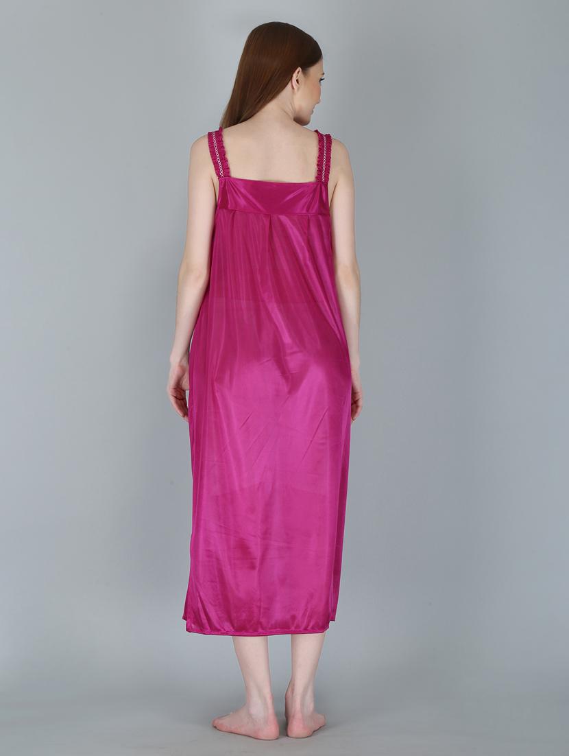 magenta solid sleepwear robe with nighty set - 18801318 - Standard Image - 5