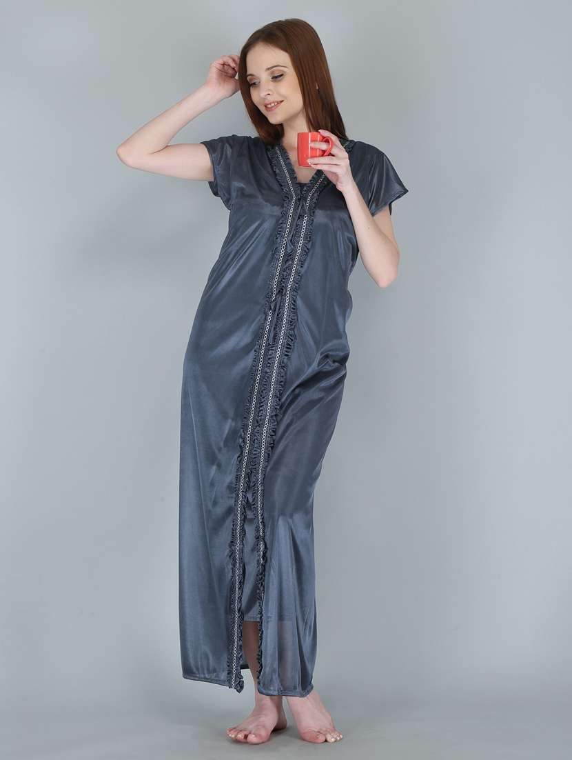 grey solid sleepwear robe set - 18801320 - Standard Image - 3
