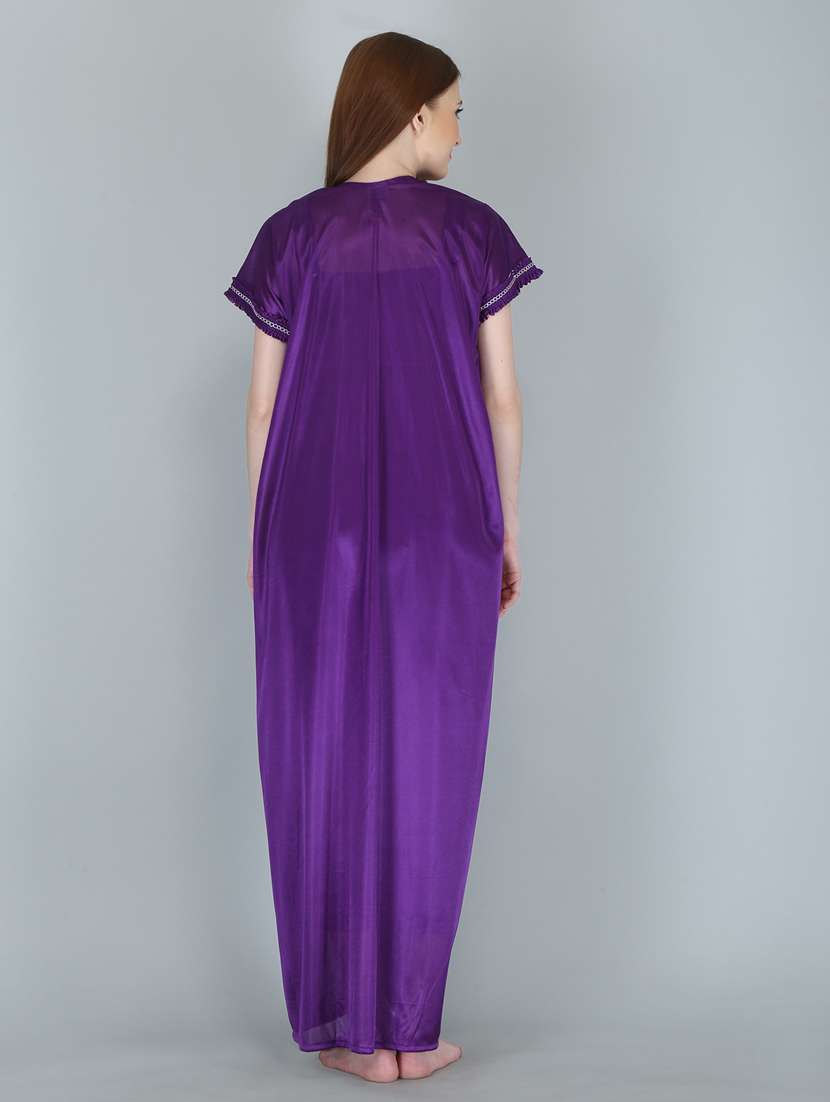 purple solid sleepwear robe with nighty set  - 18801321 -  Standard Image - 3