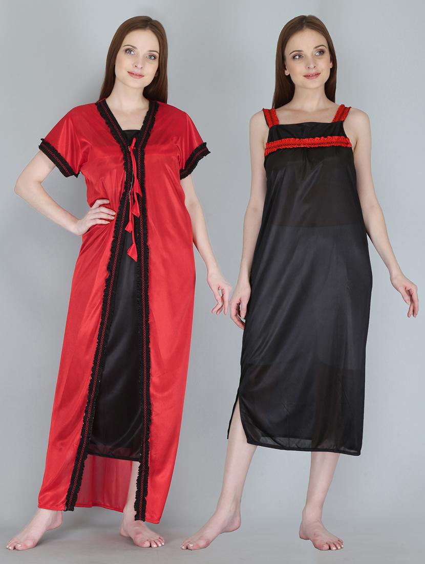 solid sleepwear robe with nighty set - 18801322 - Zoom Image - 0