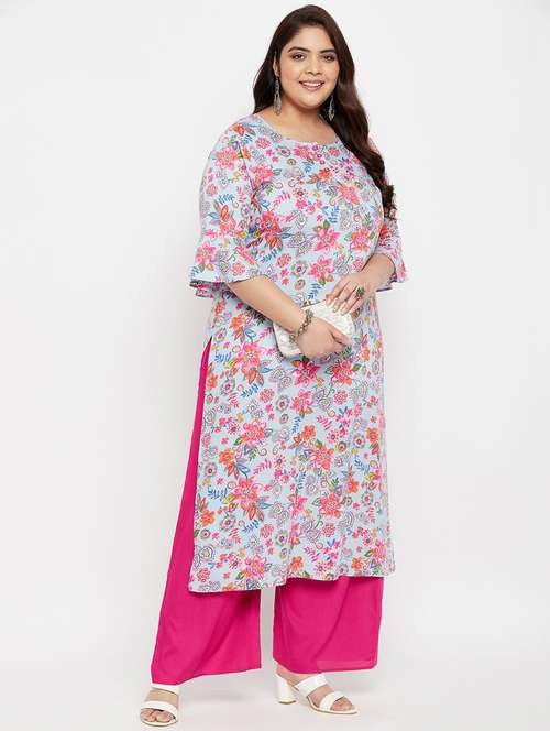 blue rayon kurta palazzo set - 18801551 - Standard Image - 0