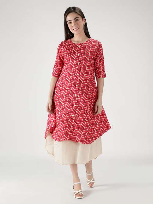pink viscose layered ethnic dress - 18801632 -  Standard Image - 0