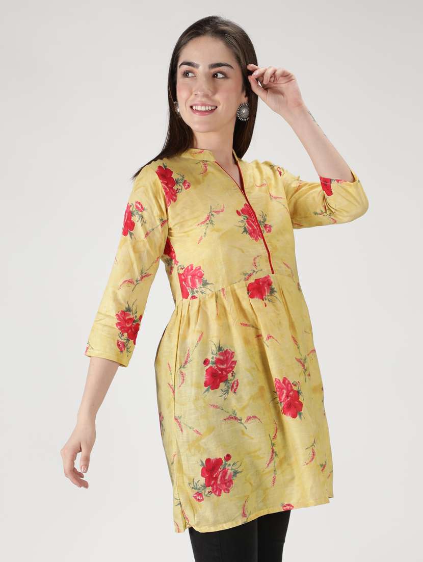 yellow cotton flared kurti - 18801647 -  Zoom Image - 0