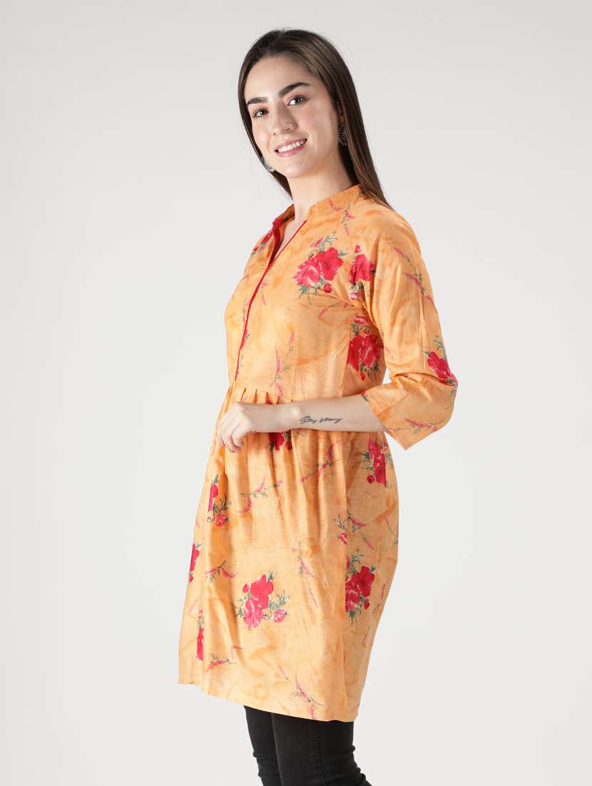 orange cotton flared kurti - 18801650 - Zoom Image - 0