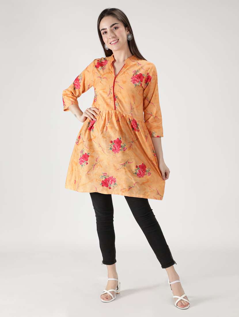 orange cotton flared kurti - 18801650 - Standard Image - 3