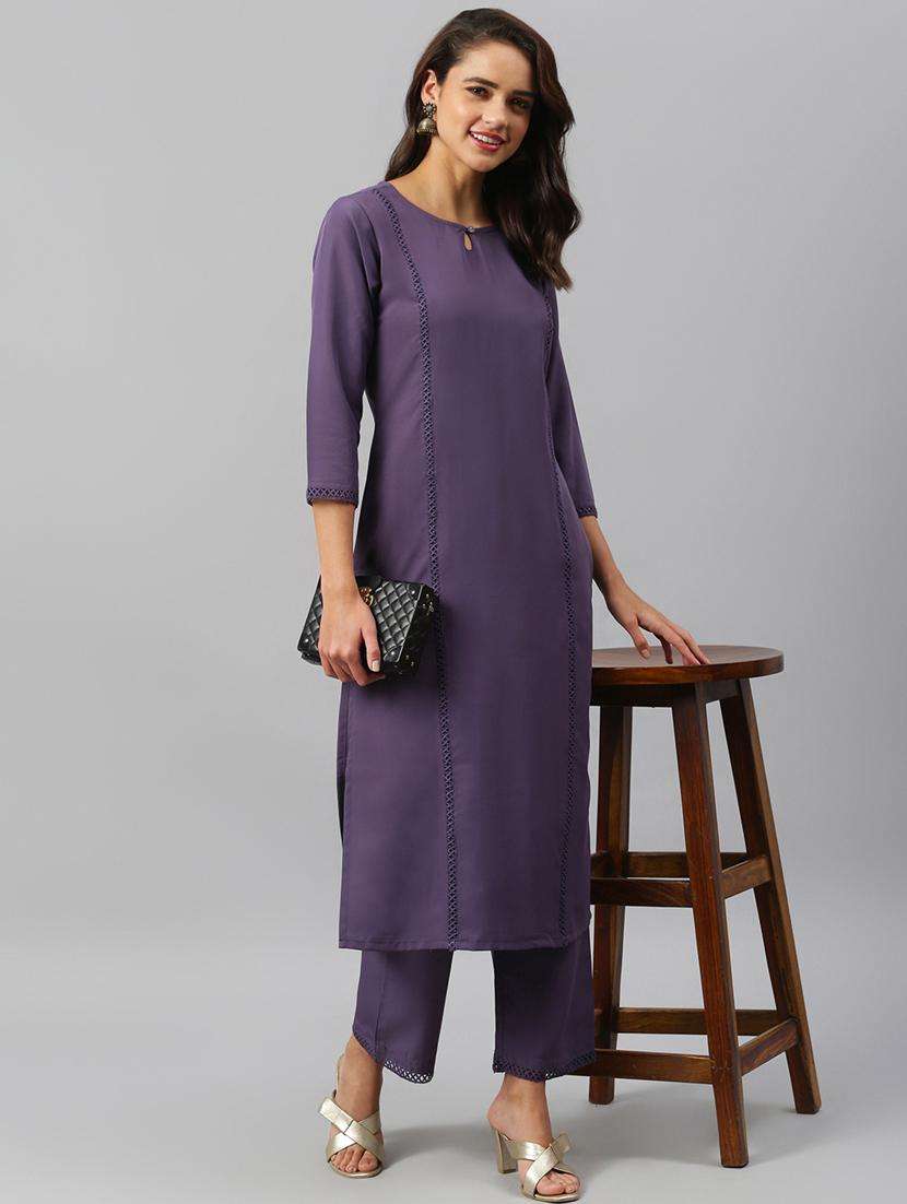purple crepe kurta palazzo  set