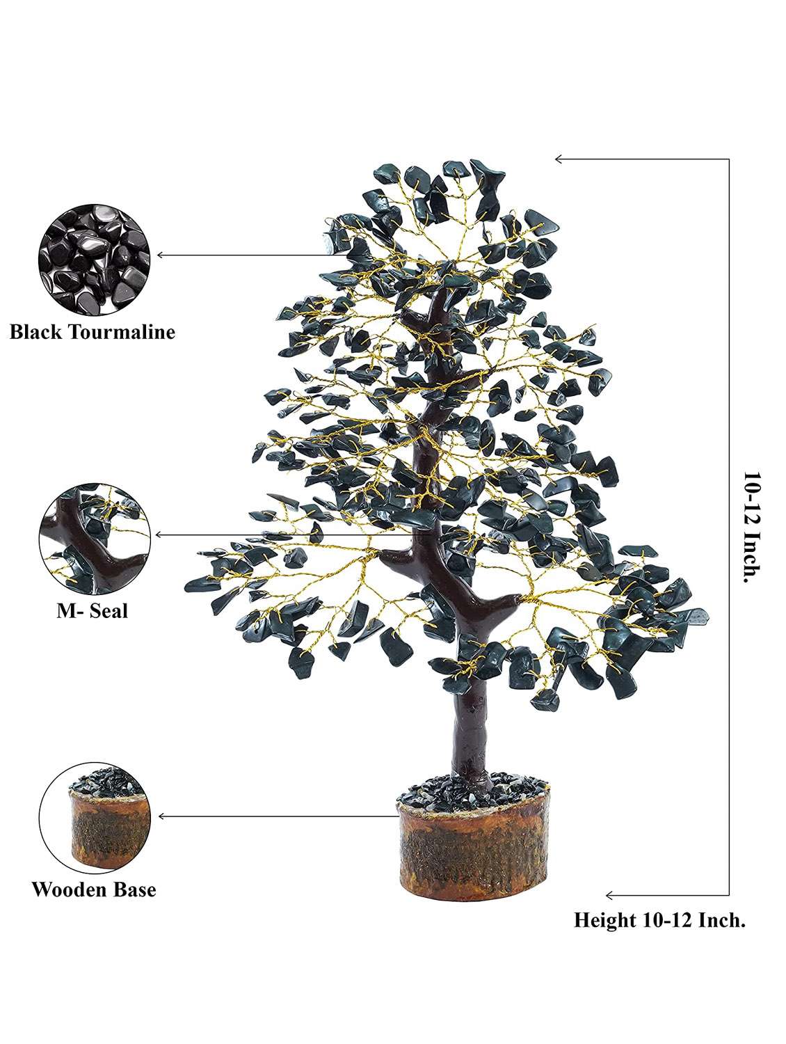 Black Tourmaline Stone Vastu Good Fortune Crystal Tree Wooden Base For Home/office Décor For Gift - 300 Beads - 18802202 -  Standard Image - 3