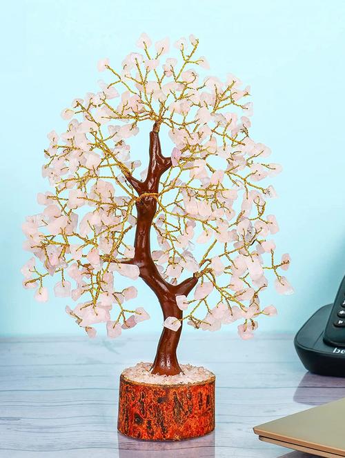 rose quartz stone vastu good fortune crystal tree wooden base for home/office décor for gift - 300 beads - 18802205 - Standard Image - 0