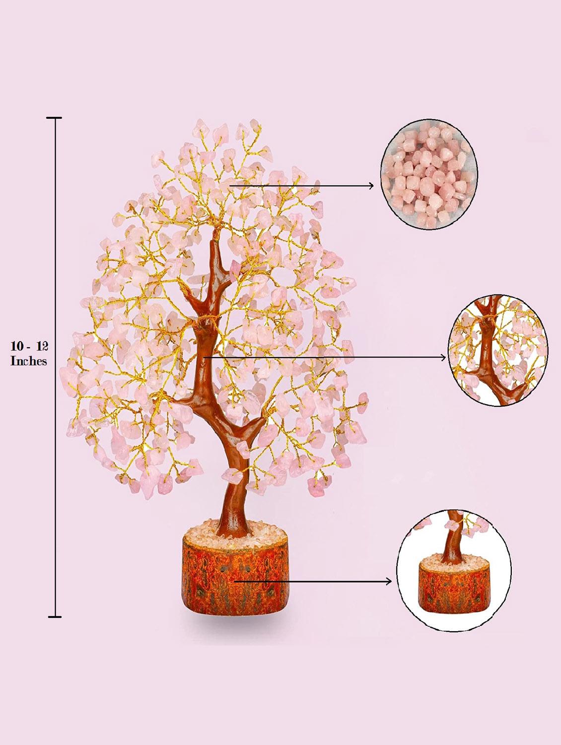 rose quartz stone vastu good fortune crystal tree wooden base for home/office décor for gift - 300 beads - 18802205 - Standard Image - 3