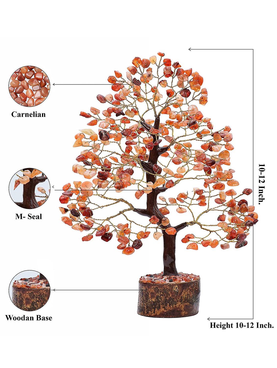 carnelian stone vastu good fortune crystal tree wooden base for home/office décor for gift - 300 beads - 18802206 - Standard Image - 3