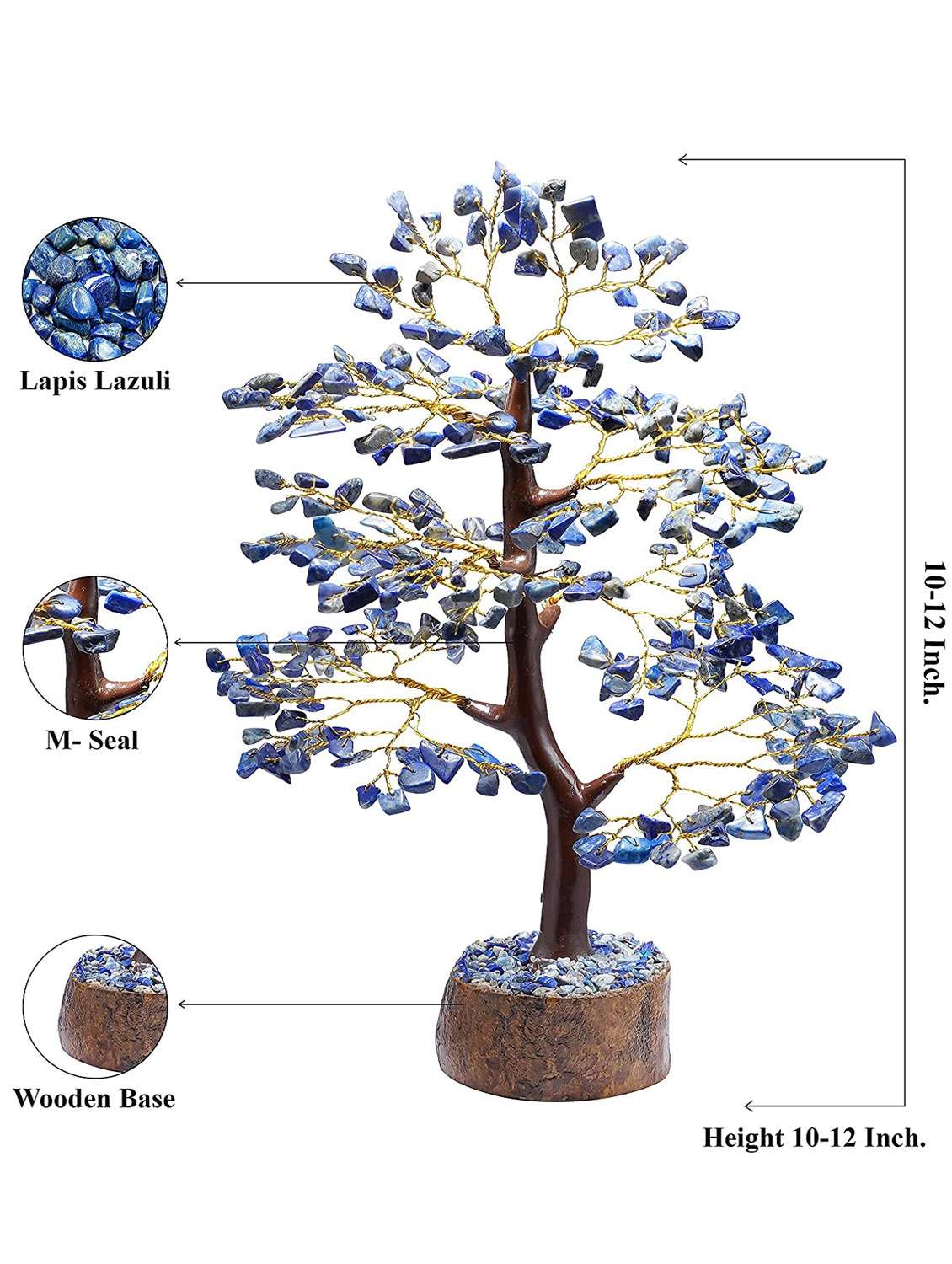 lapis lazuli stone vastu good fortune crystal tree wooden base for home/office décor for gift - 300 beads - 18802207 -  Standard Image - 3