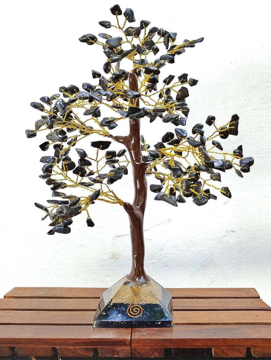 black tourmaline stone with pyramid base vastu good fortune crystal tree wooden base for home/office décor for gift - 300 beads - 18802212 -  Zoom Image - 0