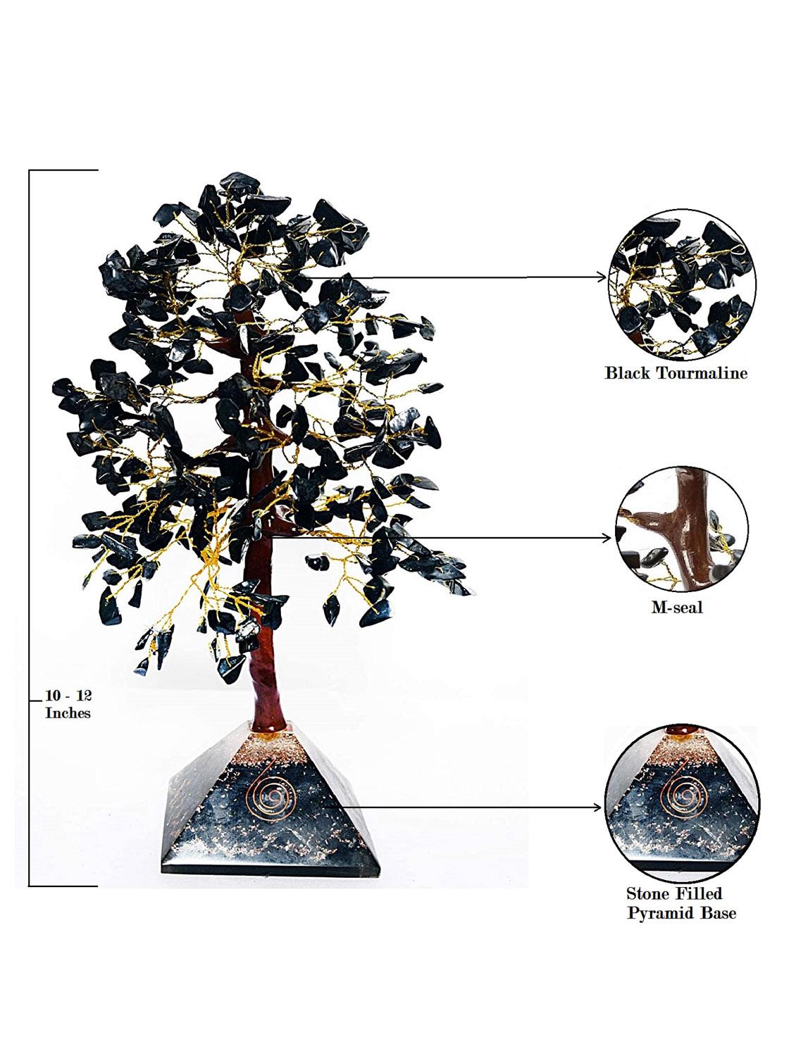 black tourmaline stone with pyramid base vastu good fortune crystal tree wooden base for home/office décor for gift - 300 beads - 18802212 - Standard Image - 3
