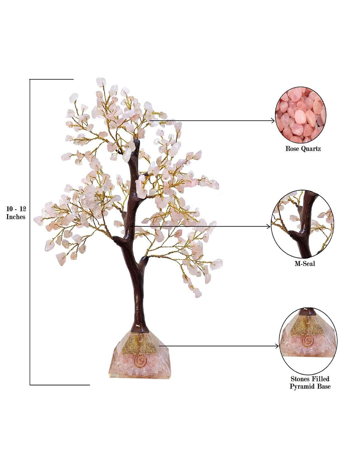 Rose Quartz Stone With Pyramid Base Vastu Good Fortune Crystal Tree Wooden Base For Home/office Décor For Gift - 300 Beads - 18802215 -  Standard Image - 3