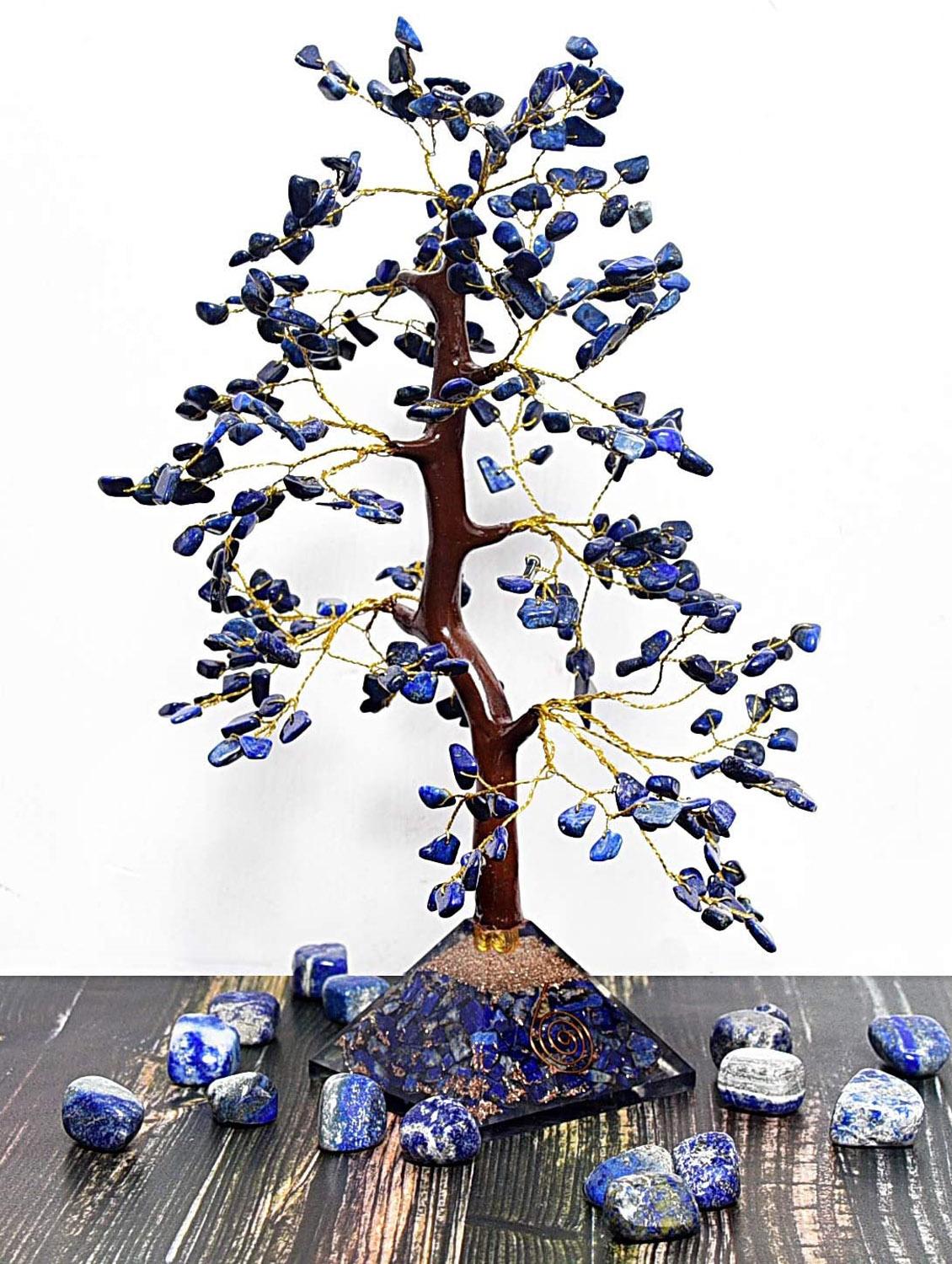 lapis lazuli stone with pyramid base vastu good fortune crystal tree wooden base for home/office décor for gift - 300 beads - 18802217 -  Zoom Image - 0