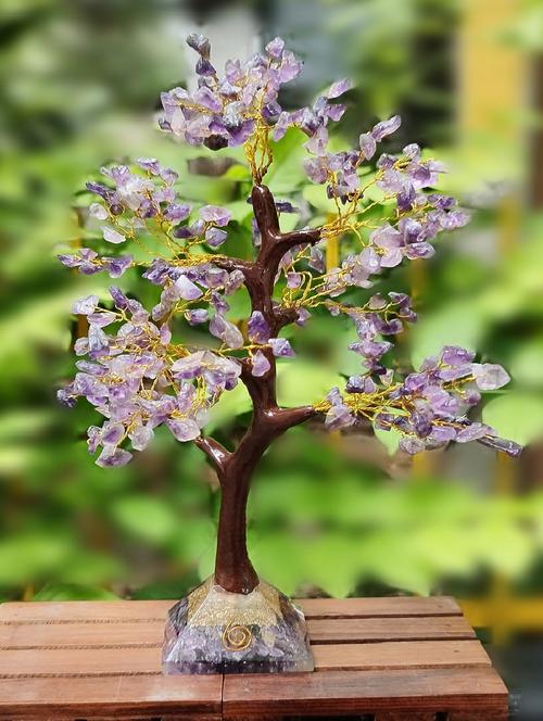 amethyst stone with pyramid base vastu good fortune crystal tree wooden base for home/office décor for gift - 300 beads - 18802218 - Standard Image - 0