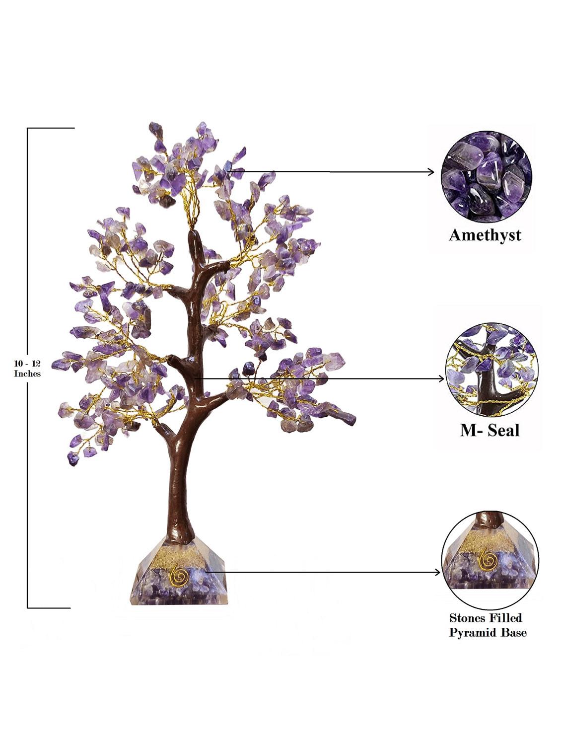 amethyst stone with pyramid base vastu good fortune crystal tree wooden base for home/office décor for gift - 300 beads - 18802218 - Standard Image - 3