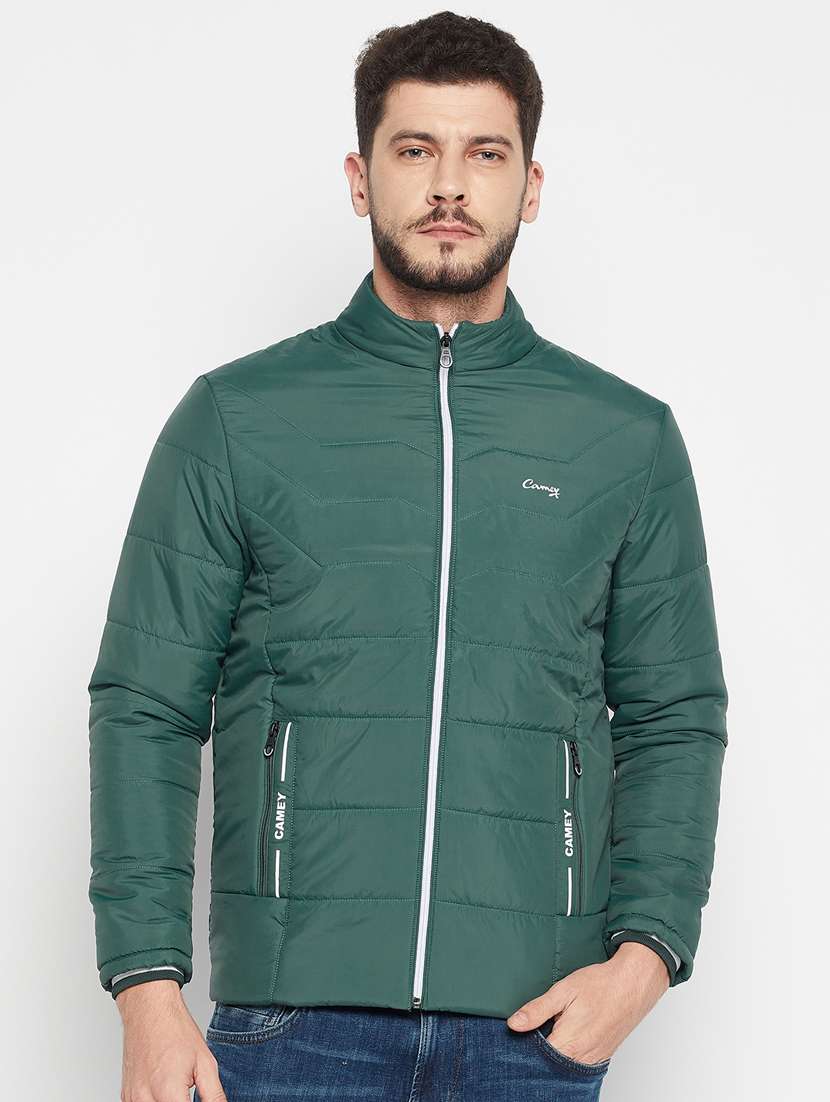 men green solid long sleeve quilted jacket