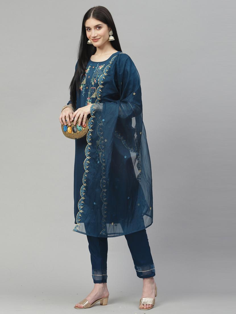 teal cotton blend kurta pant set - 18823020 - Standard Image - 3