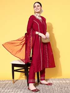 Buy online Red Kurta Pant Set With Dupatta from ethnic wear for Women by Shewill for ₹1779 at 71