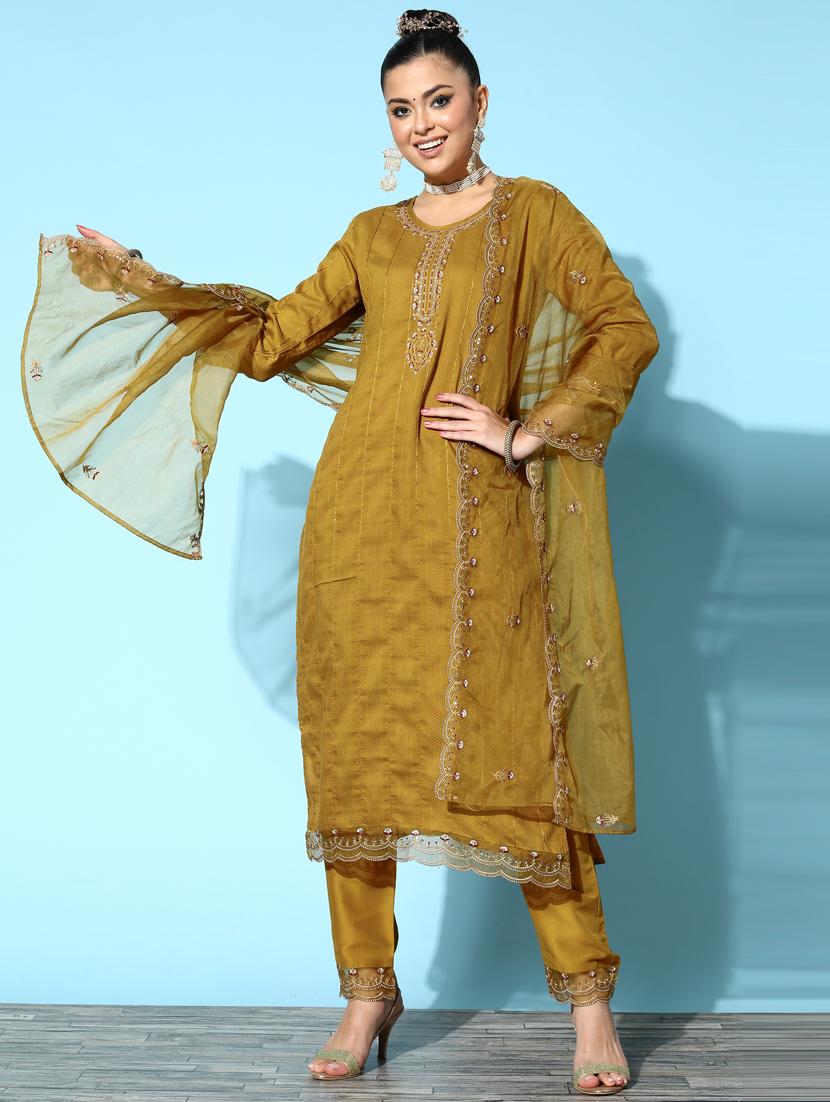 yellow silk kurta pant  set
