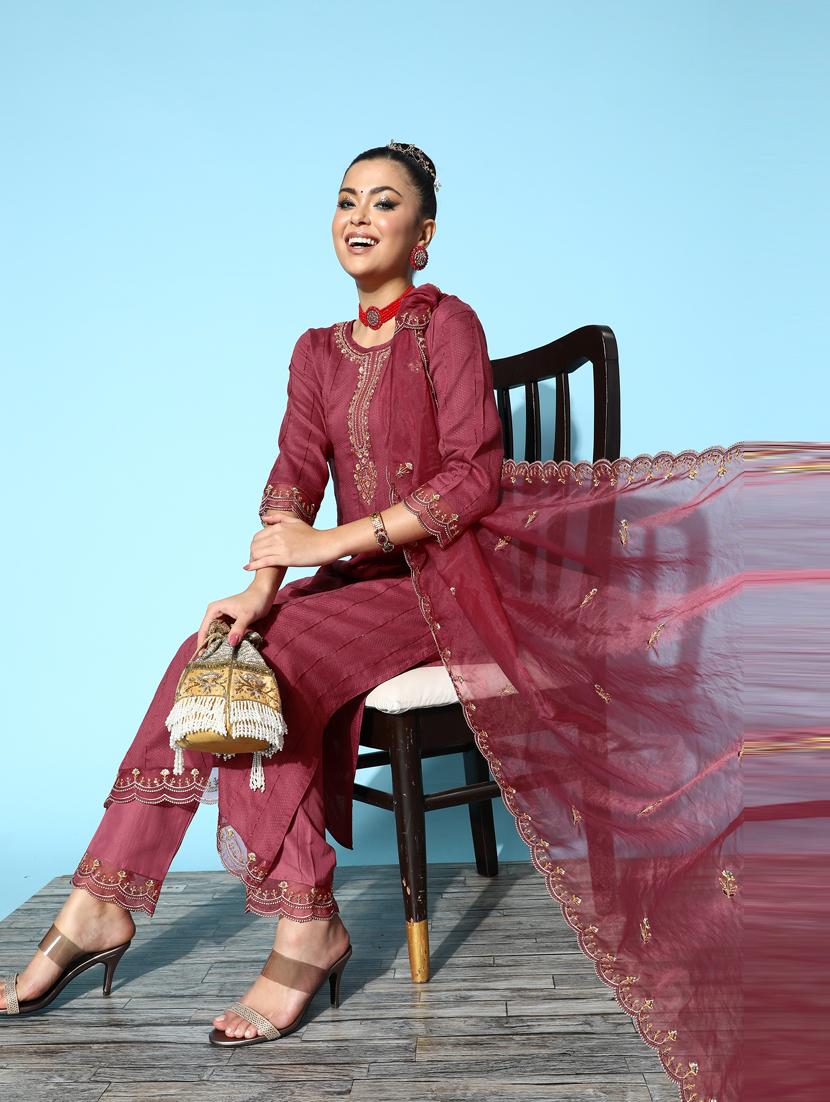 peach kurta pant set with dupatta - 18823049 - Standard Image - 3