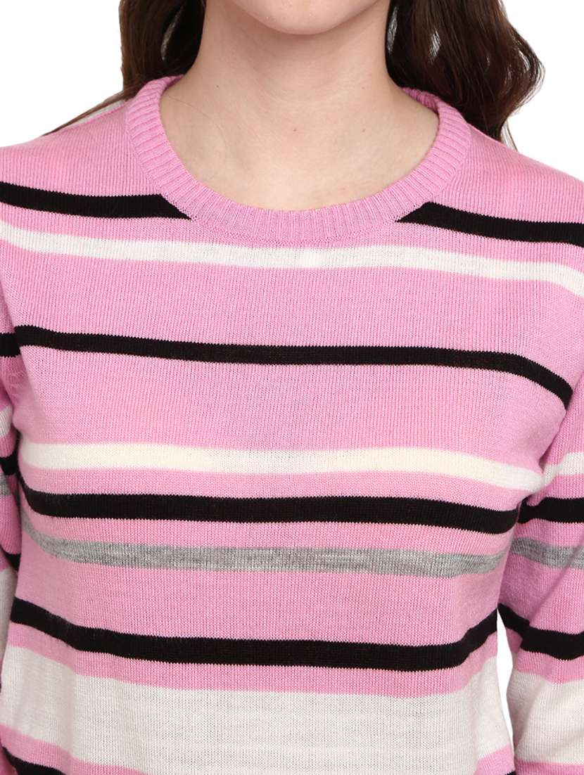 pink striped round neck cardigan - 18823159 -  Standard Image - 5