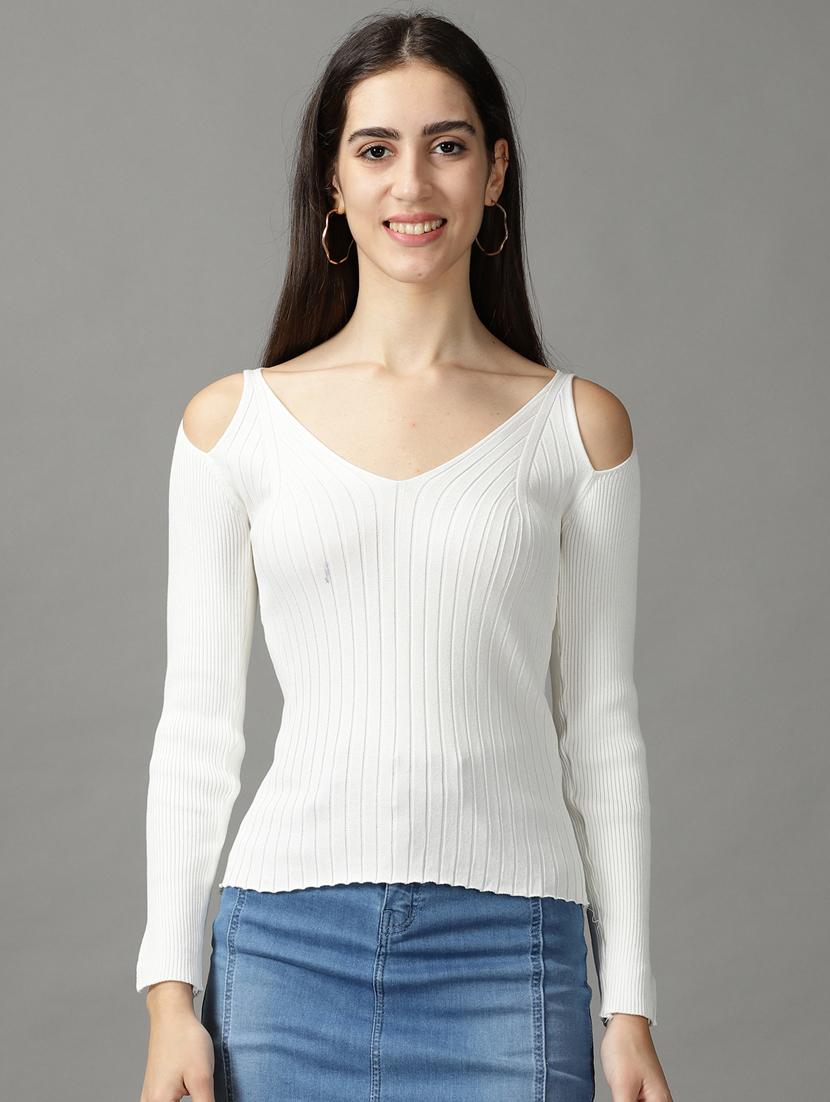 white cotton blend regular top - 18824255 -  Zoom Image - 0