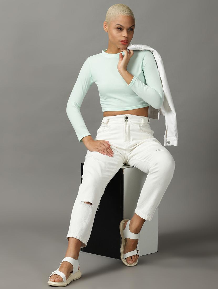 women's crop round neck top - 18824310 - Standard Image - 3