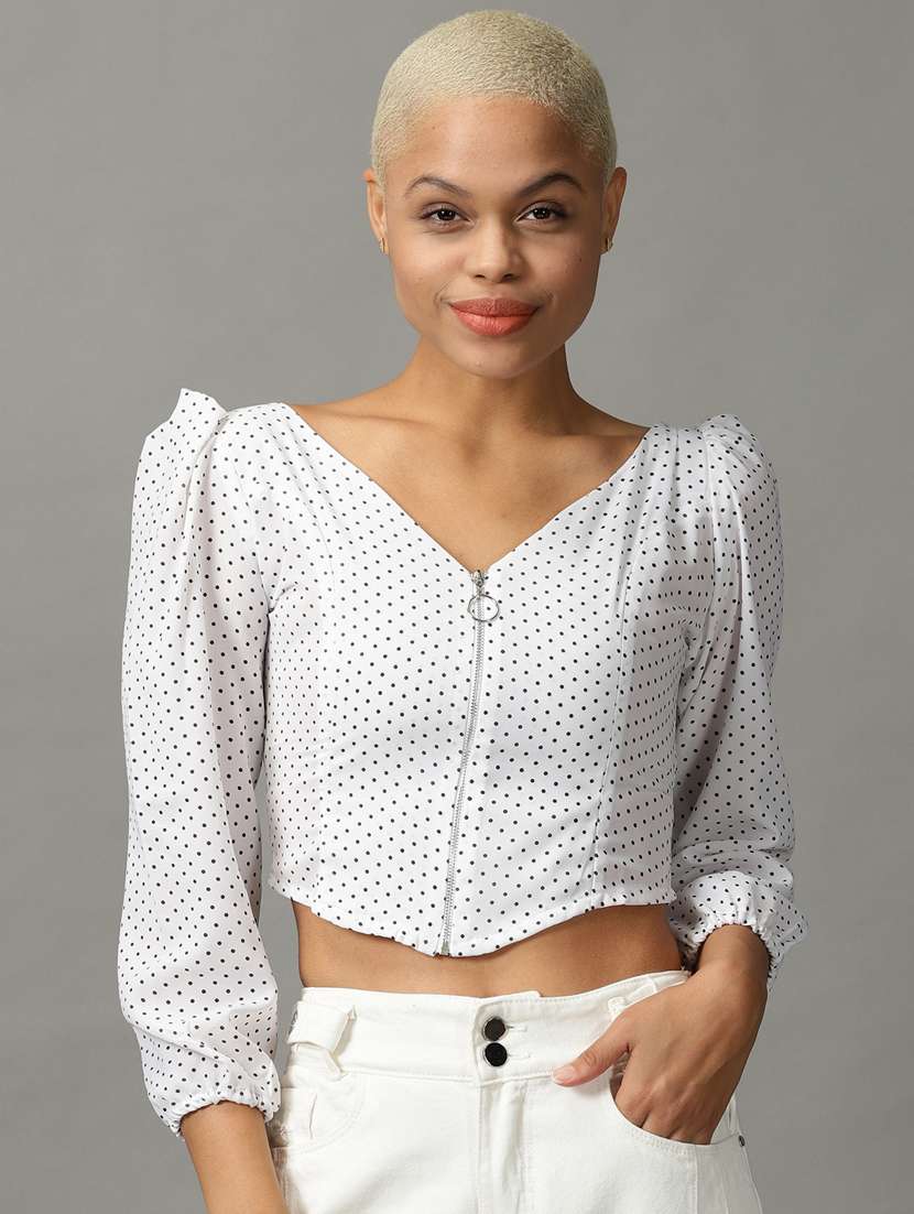 women's crop v neck top