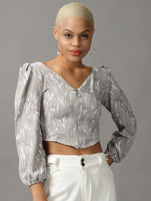 women's crop v neck top - 18824323 - Standard Image - 0
