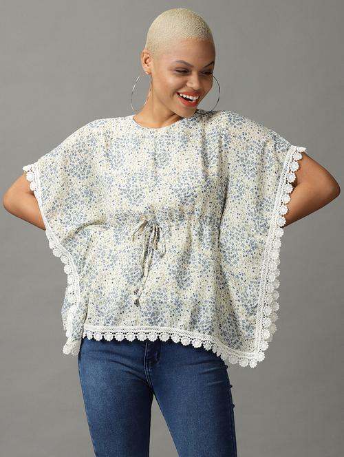 cream printed kaftan top - 18824344 - Standard Image - 0