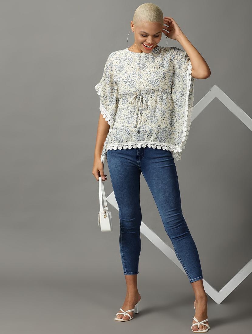 cream printed kaftan top - 18824344 - Standard Image - 3