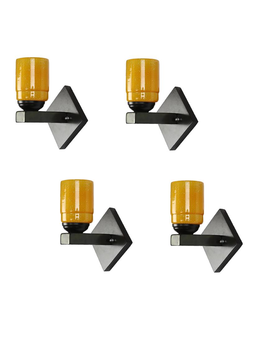 somil flat style designer led sconce wall lamp/ light, 7 watt, yellow, glass, wood, (set of four)-mot147 - 18837621 - Zoom Image - 0