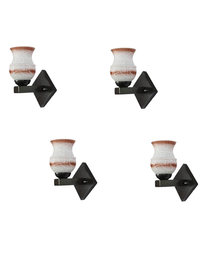somil flat style designer led sconce wall lamp/ light, 7 watt, yellow, glass, wood, (set of four)-mot110 - 18837860 -  Zoom Image - 0