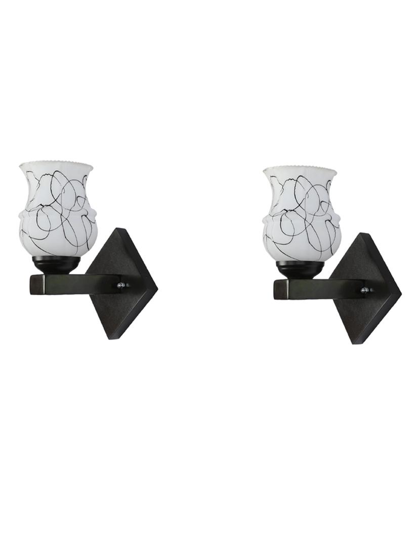somil flat style designer led sconce wall lamp/ light, 7 watt, yellow, glass, wood, (set of two)-mot33 - 18837862 -  Zoom Image - 0