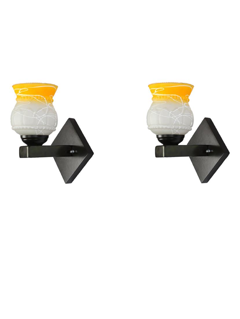 somil flat style designer led sconce wall lamp/ light, 7 watt, yellow, glass, wood, (set of two)-mot37 - 18837874 -  Zoom Image - 0