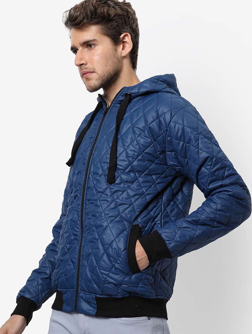 Buy online Blue Hooded Quilted Jacket from Jackets for Men by