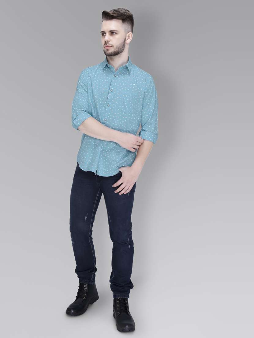 blue cotton casual shirt - 18841817 - Standard Image - 3