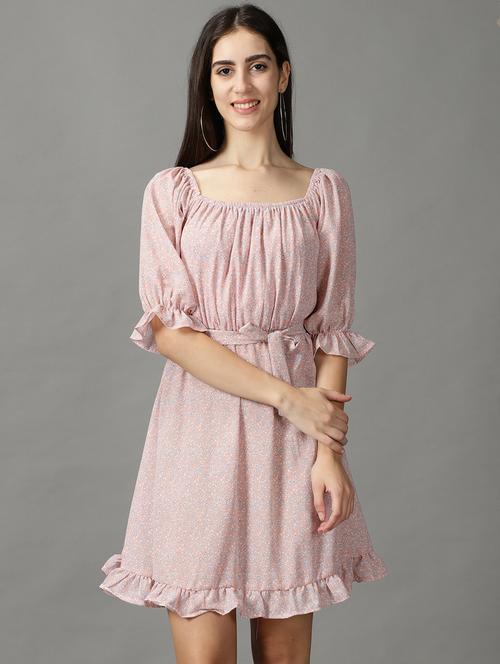 pink polyester fit & flare dress - 18843127 -  Standard Image - 0