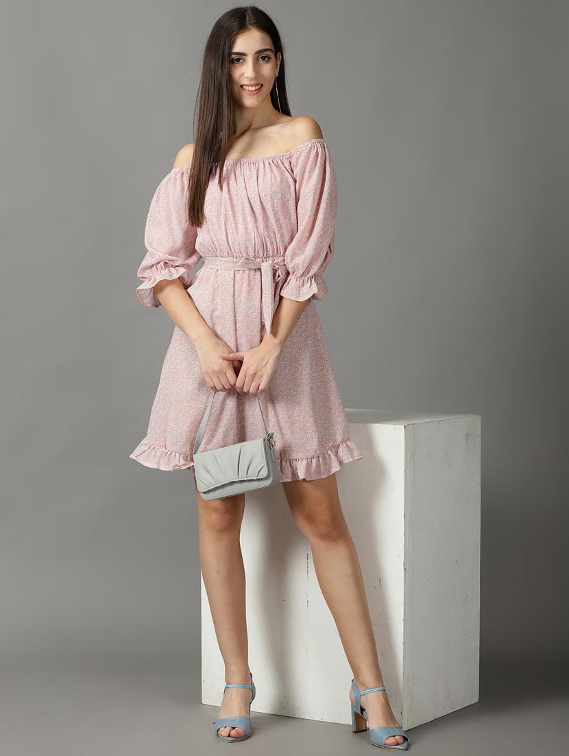 pink polyester fit & flare dress - 18843127 - Standard Image - 3