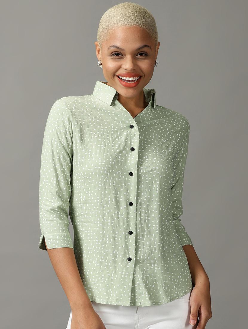 green viscose regular shirt - 18843179 -  Zoom Image - 0